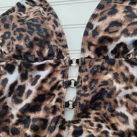 Guess USA Women's 1 Pc Brown Black Gold Leopard Swim Bathing Suit 377132 Sz M - Picture 5 of 13